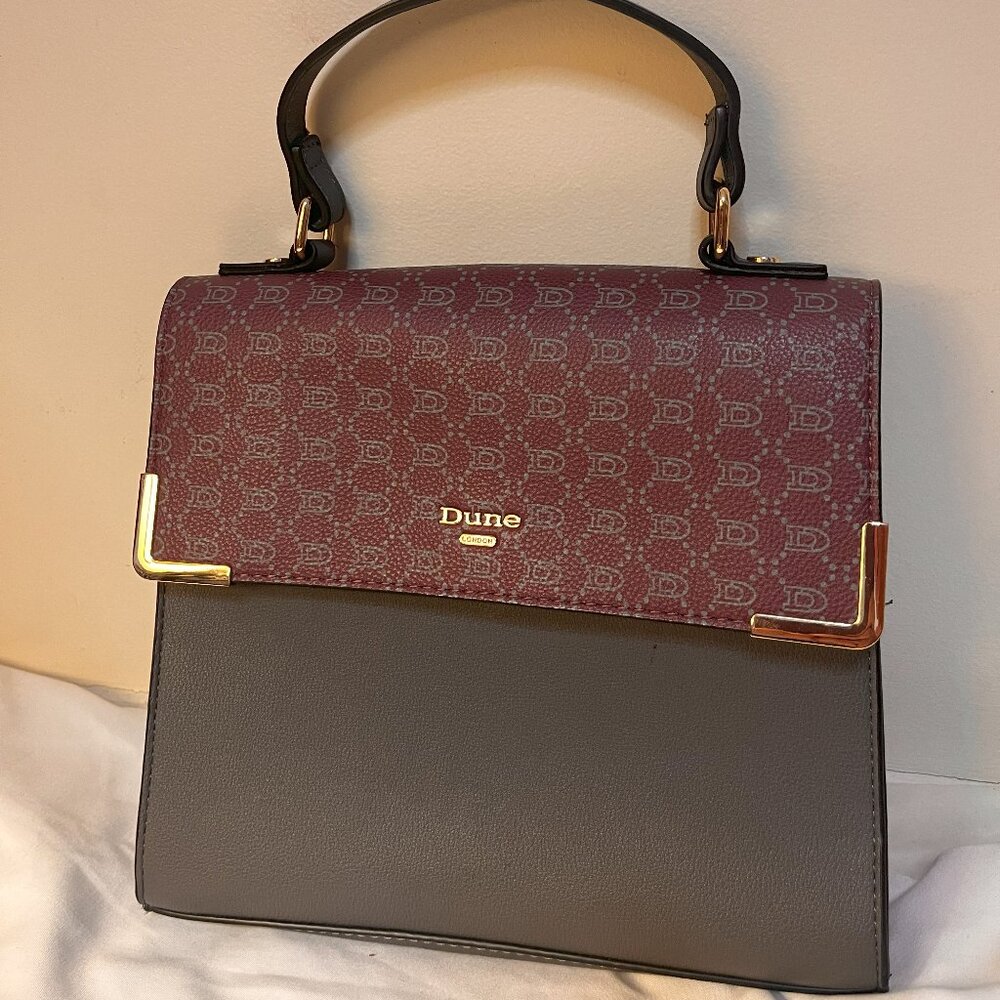 Dune London Two-Tone Top Handle Satchel in Burgundy and Gray